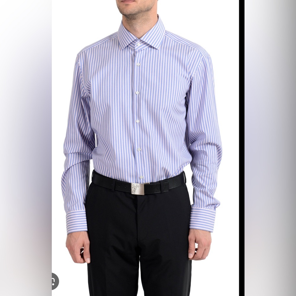 Eton Blue and White Striped Dress Shirt